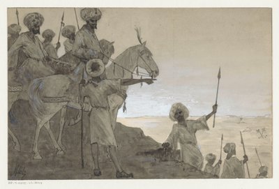Guerreros a caballo en un paisaje desértico de H.C. Louwerse (signed by artist)