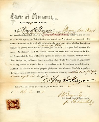 Juramento de lealtad de Henry C. Yaeger de Missouri, Condado de St. Louis de H.C. Yaeger