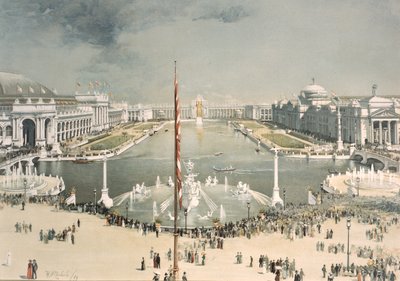 La Exposición Mundial Colombina, mirando al este desde la Fuente MacMonnies hacia el Patio de Honor y la Gran Cuenca, Chicago, Illinois, 1893 de H.D. Nichols