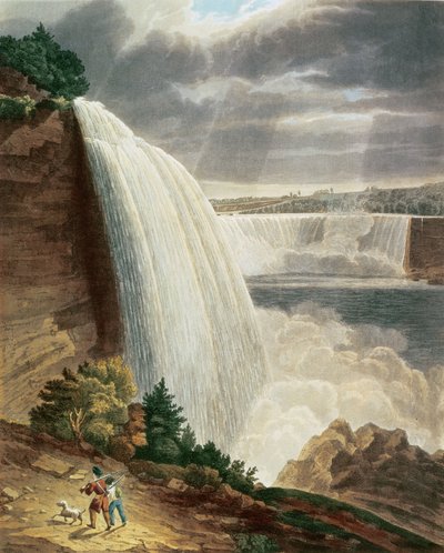 Cataratas del Niágara, parte de la caída americana desde el pie de la escalera, grabado por J. Hill, pub. por H.L.Megarcy de H.J. Bennett
