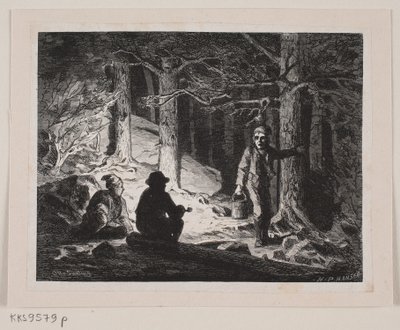 Ilustración para "Una noche de verano en el bosque de Hook" de H.P. Hansen