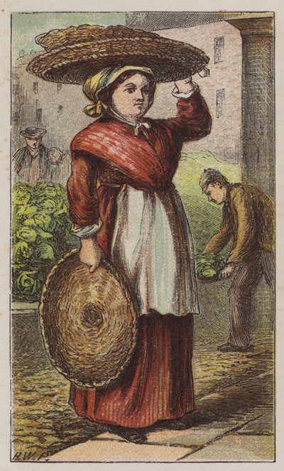 Mujer con Cesta (litografía a color) de H.W. (after) Petherick