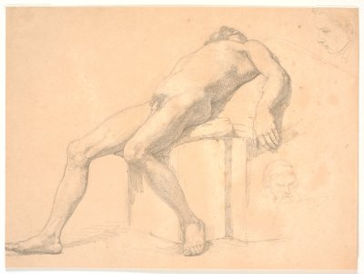 Estudio de hombre desnudo reclinado. A la derecha, dos cabezas de retrato, una posiblemente Constantin Hansen de H.W. Bissen