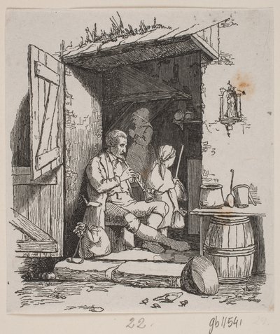 Un músico italiano sentado en una puerta abierta de H. C. Henneberg