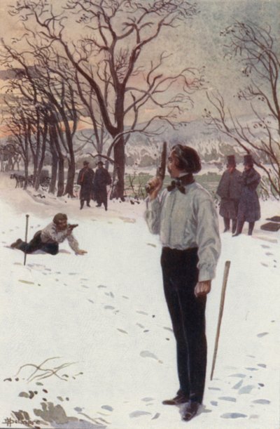 Henri, de pie y cubriéndose la cara con su pistola, estaba esperando de H. Delaspre