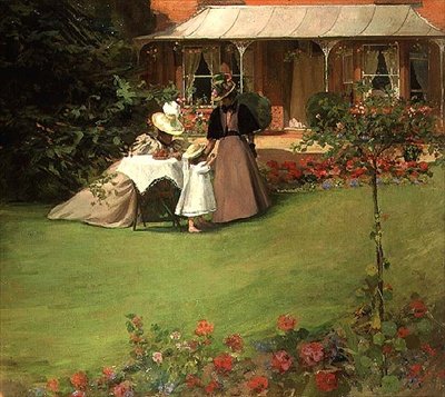 Damas elegantes en el jardín (óleo sobre lienzo) de H. Francis Bate