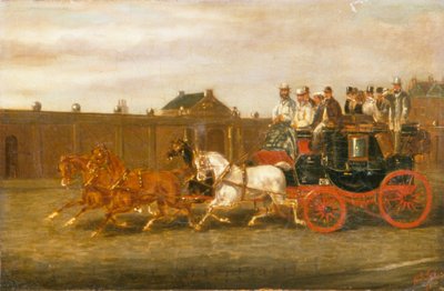 London to Brighton Coach on the Road (óleo sobre lienzo) de H. J. Jones