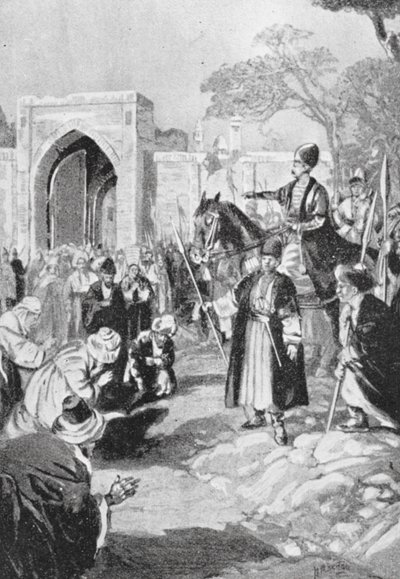 Bokhara abre su puerta al mongol Ogodai Khan, 1231 d.C. (litografía) de H. M. (after) Burton