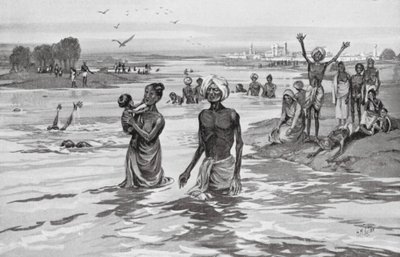 Los afectados por el hambre se ahogan en el Jamna de H. M. (after) Burton