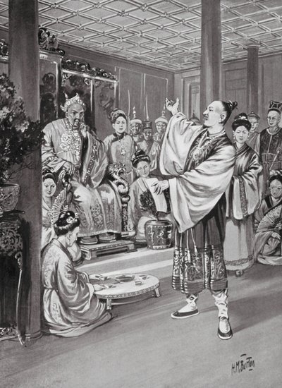 Li Po recitando ante el Emperador (litografía) de H. M. (after) Burton