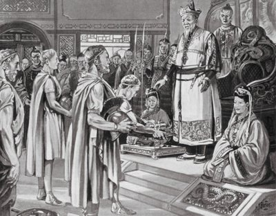 El emperador chino recibe una misión (litografía) de H. M. (after) Burton