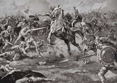 Los francos ayudan a derrotar a los hunos (litografía) de H. M. (after) Burton
