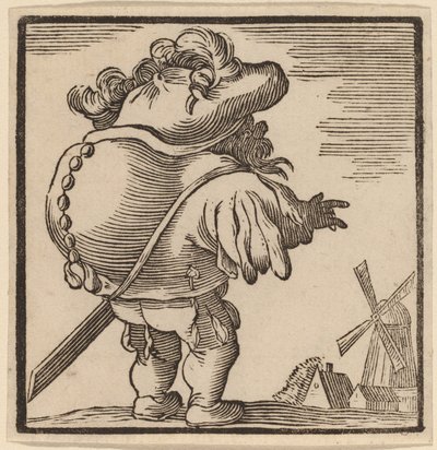 Jorobado mirando un molino de viento de H. Numan after Jacques Callot