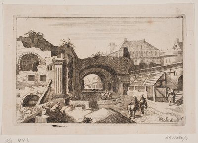 Interior de ciudad con ruinas de edificios clásicos de H. Rosenkilde