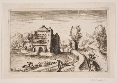 Paisaje fluvial con castillo en una colina de H. Rosenkilde