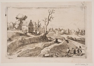 Paisaje con capilla con una pequeña cruz en el hastial de H. Rosenkilde