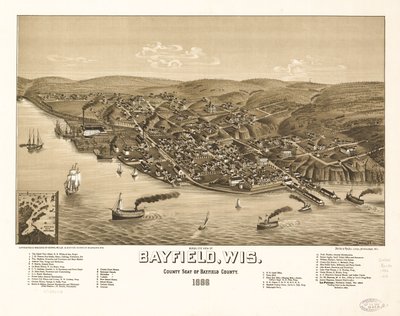 Vista aérea de Bayfield, Wisconsin, capital del condado de Bayfield, 1886. LOC 75696703 de H. Wellge