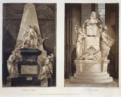 Tumbas del Duque de Argyll y Lord Mansfield, lámina 56 de la Abadía de Westminster, grabado por Williamson y Thomas Sutherland, publicado por Rudolph Ackermann, 1811 de H. after Villiers