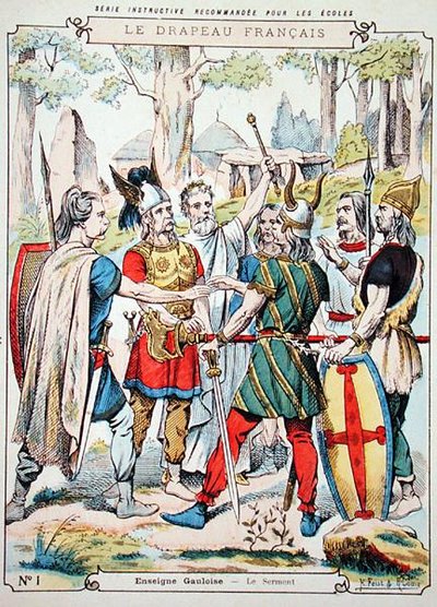 Guerreros Galos jurando un juramento, de una funda protectora para libros escolares, finales del siglo XIX de H. and Louis R. Feist