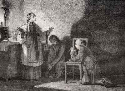 Luis XVI (1754-93) en oración antes de su ejecución de H. de la Charlerie