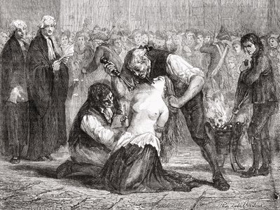 La tortura de Madame de la Motte, grabado por Meyer-Heine, de 