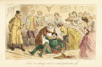 Pelea en los cuartos de los sirvientes durante una fiesta de baile de after Hablot Knight Browne