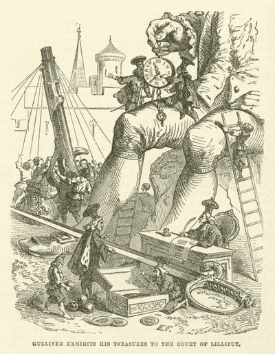 Gulliver exhibe sus tesoros a la corte de Lilliput de after Hablot Knight Browne