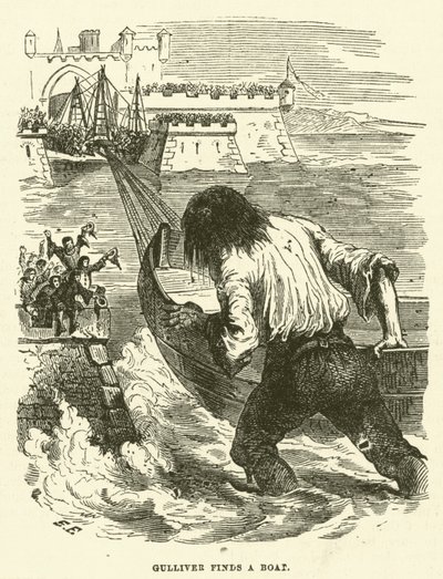Gulliver encuentra un bote de after Hablot Knight Browne