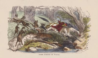 Caballo perseguido por lobos de after Hablot Knight Browne