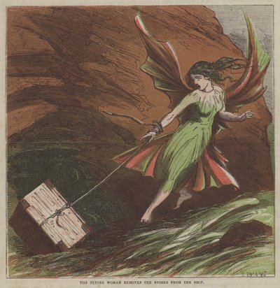 La mujer voladora retira las provisiones del barco de after Hablot Knight Browne