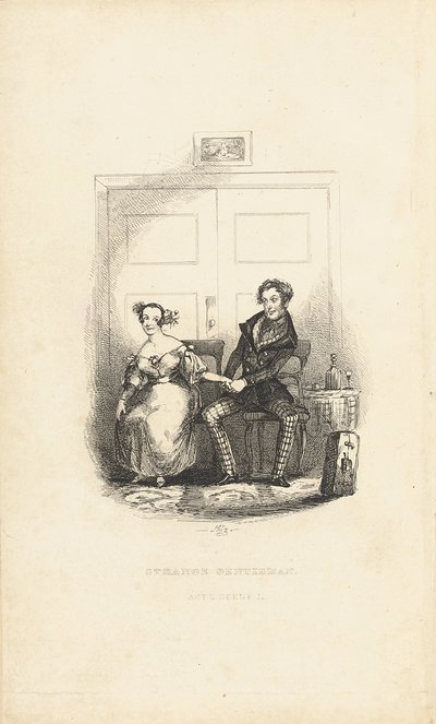 Frontispicio de El Caballero Extraño: Una Burletta Cómica, de Charles Dickens de Hablot Knight Browne