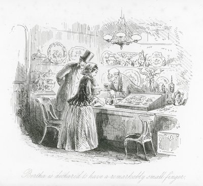 Calles de Londres: Se declara que Bertha tiene un dedo notablemente pequeño (grabado) de Hablot Knight (1815 92) Browne