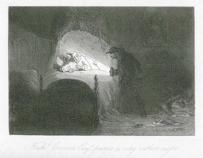 Calles de Londres: Nathaniel Crosier, Esq, pasa una noche muy inquieta (grabado) de Hablot Knight (1815 92) Browne