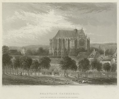 Catedral de Beauvais, con la iglesia de San Esteban en la distancia de Hablot Knight Browne