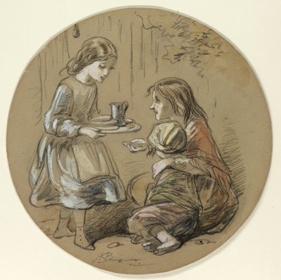 Niña llevando comida a niños pobres de Hablot Knight Browne