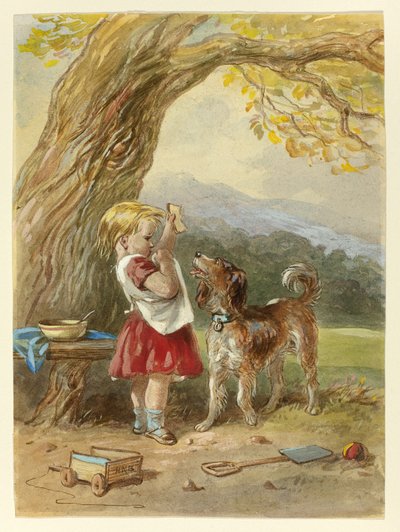 Niña pequeña y perro de Hablot Knight Browne