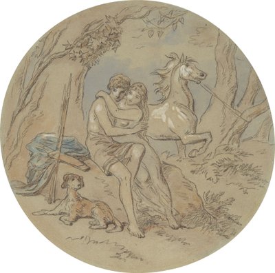 Uno de los dieciocho diseños para una serie de láminas que ilustran Venus y Adonis de Hablot Knight Browne