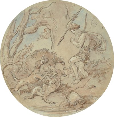 Uno de los dieciocho diseños para una serie de láminas que ilustran Venus y Adonis de Hablot Knight Browne