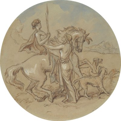 Uno de los dieciocho diseños para una serie de láminas que ilustran Venus y Adonis de Hablot Knight Browne