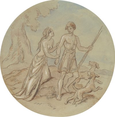 Uno de los dieciocho diseños para una serie de láminas que ilustran Venus y Adonis de Hablot Knight Browne