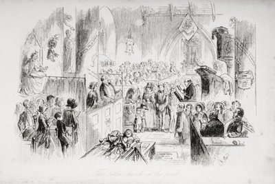 La pequeña iglesia en el parque, ilustración de 