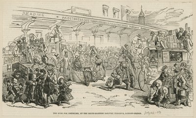 La prisa por los autobuses en la terminal del ferrocarril del sureste, London Bridge de Hablot Knight Browne