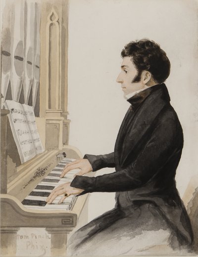 Tom Pinch tocando el órgano de Salisbury de Hablot Knight Browne