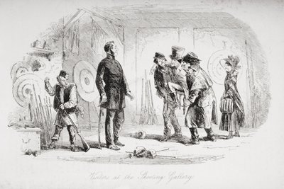 Visitantes en la galería de tiro, ilustración de 