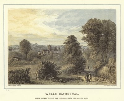 Catedral de Wells, vista noreste de la catedral desde el camino a Bath de Hablot Knight Browne
