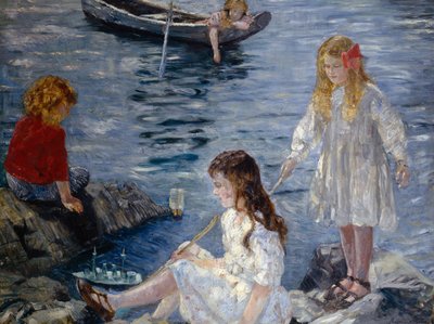 Niñas jugando en la playa de Halfdan Frithjof Strom