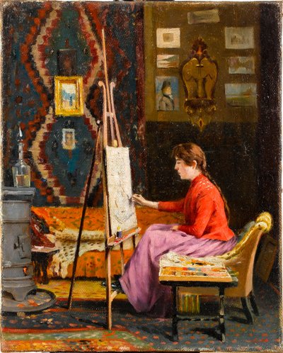 "Chica pintora y su estudio" Pintura de Halil Pasha (Pasa, Pasha)(1857-1939) 1939 Óleo sobre lienzo Dim 41x33 cm Museo Sakip Sabanci, Estambul de Halil Pasha