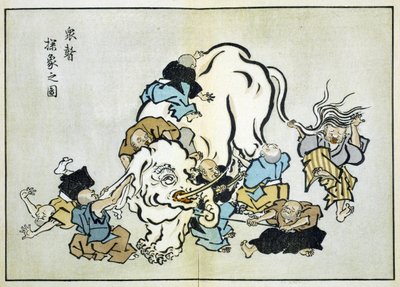 Monjes ciegos examinando a un elefante (impreso) de Hanabusa Itcho