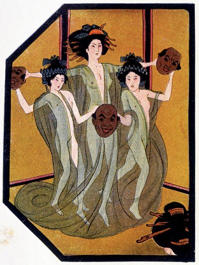 Entrada de las jóvenes japonesas - en "Muñecas japonesas" por Félicien Champsaur, ilustrado por Hanafusa Itcho, París de Hanabusa Itcho
