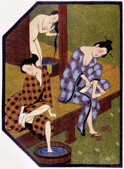 Las jóvenes japonesas en el baño - en “Muñecas japonesas” de Félicien Champsaur, ill. Hanafusa Itcho, París de Hanabusa Itcho